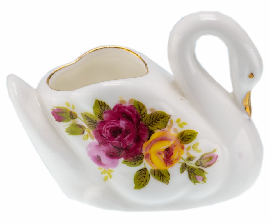 купить Декоративная ваза в виде лебедя с изображением роз, фарфор, деколь, Великобритания, 1970-1990 гг.
