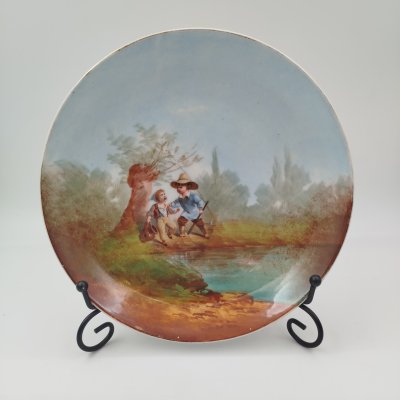 купить Тарелка настенная декоративная "Дети на природе", фарфор, деколь, роспись, Западная Европа, 1880-1910 гг.