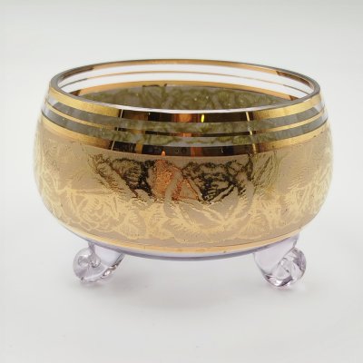 купить Ваза (орешница) на трех ножках с растительным декором, стекло, золочение, Чехия, 1990-2000 гг.