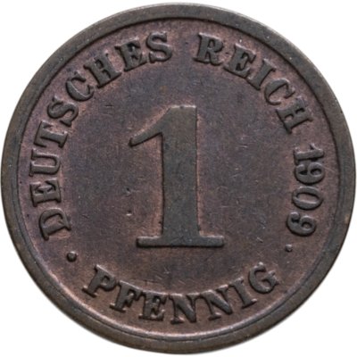 купить Германия 1 пфенниг 1909, знак монетного двора: "D" - Мюнхен