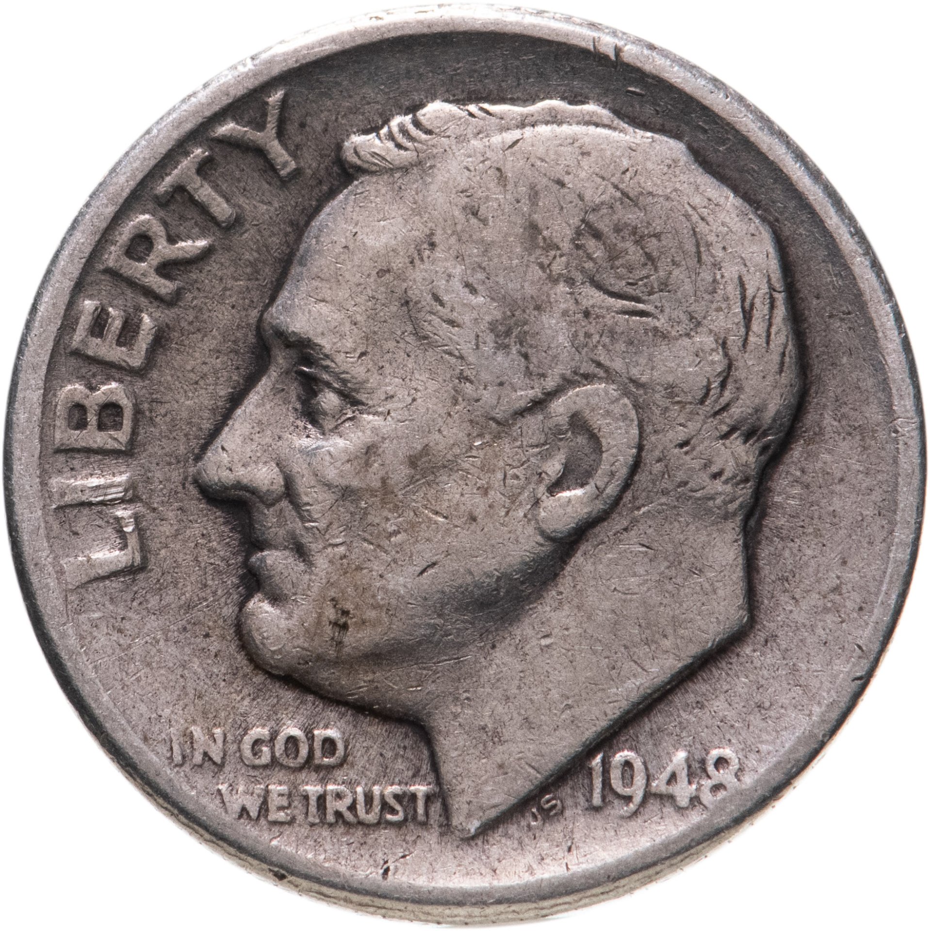 Монета США 10 центов (one dime) 1948 стоимостью 450 руб.