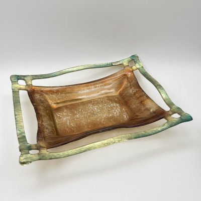 купить Фруктовница (бонбоньерка) бронзового оттенка с золотисто-зеленым кантом, "I Vetri di Nennella", стекло, золочение, Италия, 1970-1990 гг.