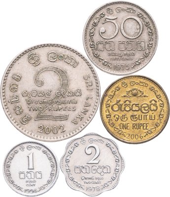 купить Шри-Ланка набор из 5 монет 1, 2, 50 центов и 1, 2 рупий 1975-2006