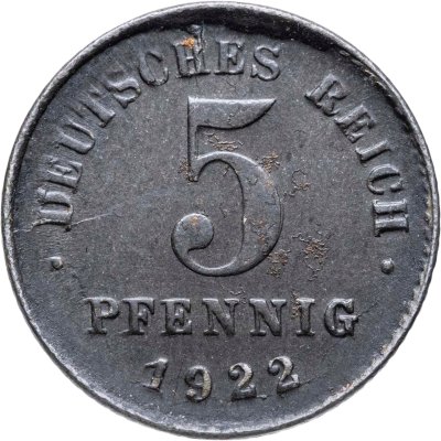 купить Германия 5 пфеннигов (pfennig) 1922 D знак монетного двора: "D" - Мюнхен