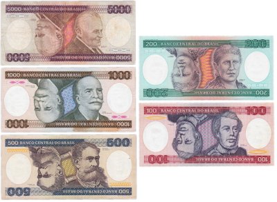 купить Бразилия набор из 5 банкнот 100, 200, 500, 1000, 5000 крузейро 1981-1986