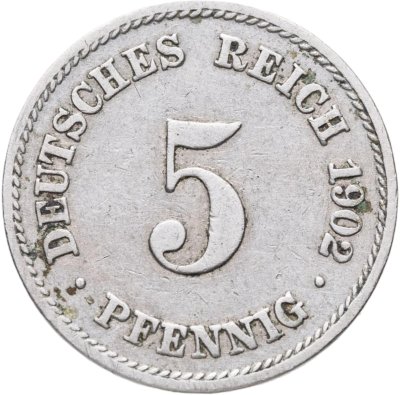 купить Германия 5 пфеннигов (pfennig) 1902 F знак монетного двора: "F" - Штутгарт