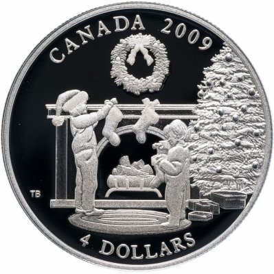 Купить Канада 4 доллара 2009 "Рождество" в капсуле и футляре
