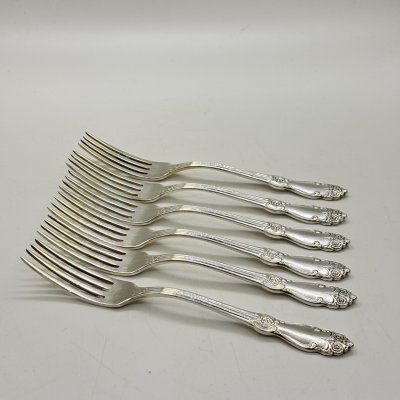 купить Набор из шести десертных вилок "Серебряная роза", мНЦ (медь-никель-цинк), Кольчугинский завод цветных металлов, СССР, 1970-1990 гг.