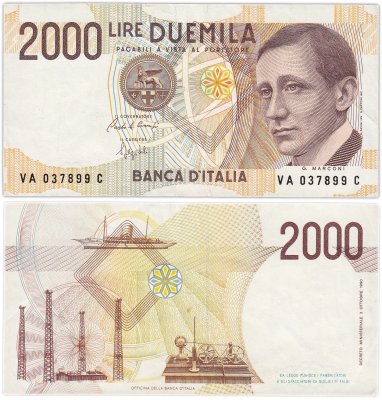 купить Италия 2000 лир 1990 года
