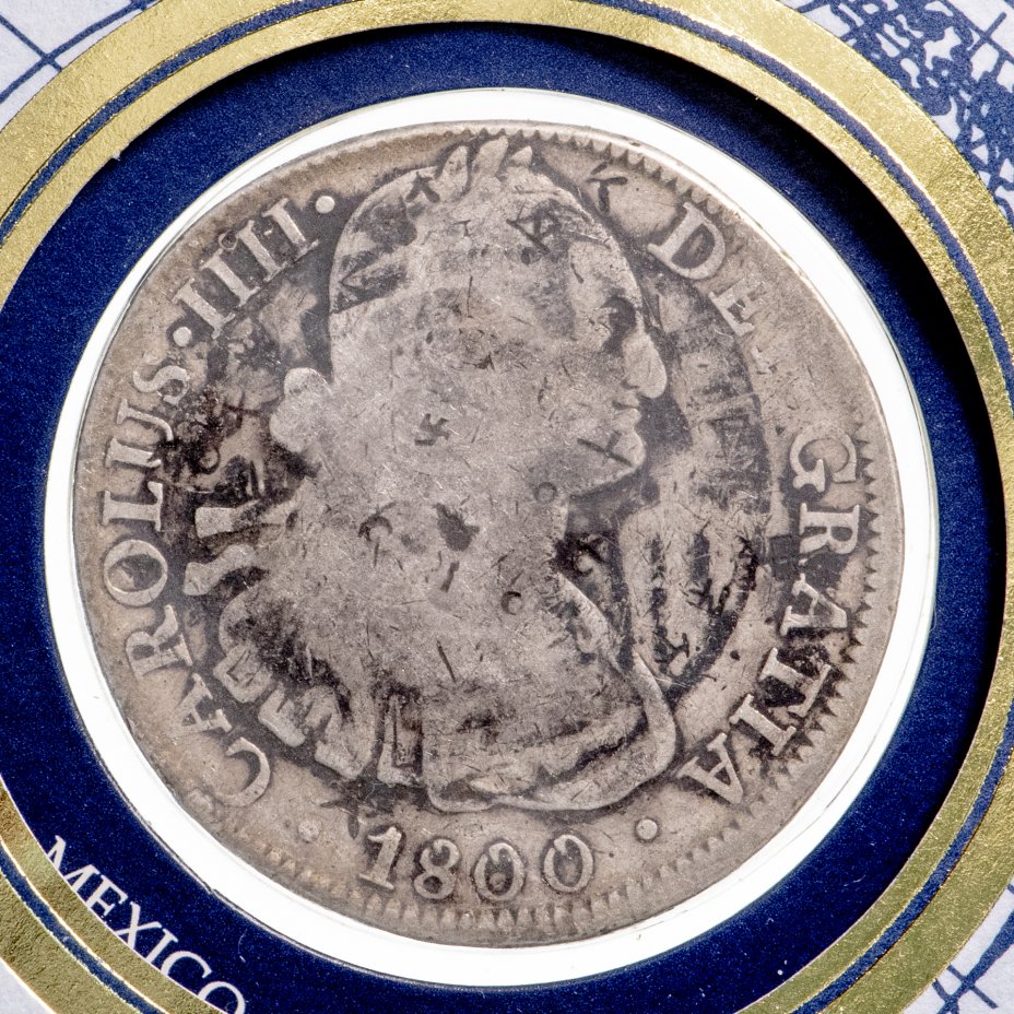 купить Серия "Великие исторические серебряные монеты мира" - Мексика 8 реалов  1800 (монета и 1 марка в конверте)