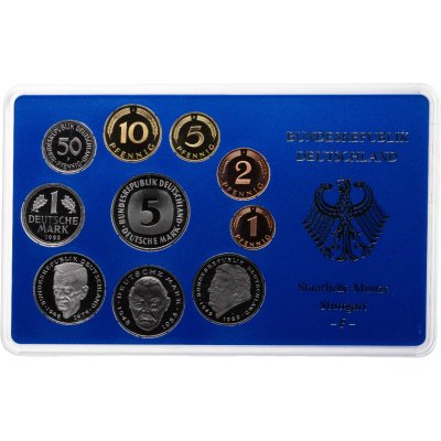 купить Германия, ФРГ, годовой набор монет 1992 F в банковском футляре, знак монетного двора: "F" - Штутгарт
