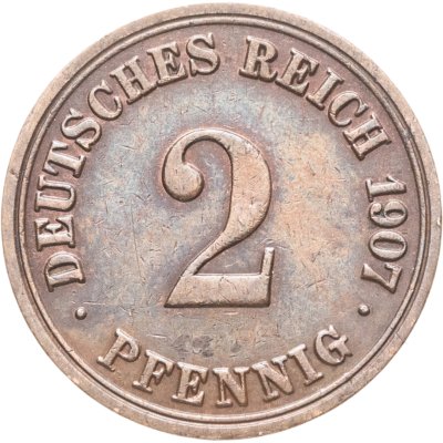 купить Германия 2 пфеннига (pfennig) 1907, знак монетного двора: "А" - Берлин