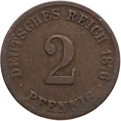 купить Германия 2 пфеннига (pfennig) 1876 G знак монетного двора: "G" - Карлсруэ