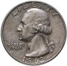 Купить США 25 центов (квотер, 1/4 доллара, quarter dollar) 1962 D "Washington Quarter (Вашингтон)"
