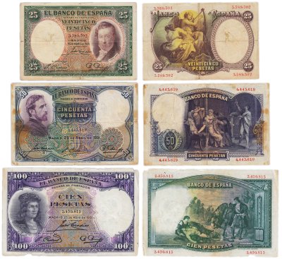купить Набор Испания 25, 50 и 100 песет 1931 (3 боны)