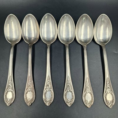 купить Набор из шести обеденных ложек с растительным декором, мНЦ (медь-никель-цинк), Киевский завод столовых приборов и посуды им. Дзержинского (ЗiД, ЗиД), СССР, 1970-1990 гг.