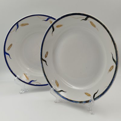купить Набор обеденных тарелок "Золотые колосья" (обеденная и суповая), автор росписи Мысягин В.П., фарфор, роспись, золочение, Дулевский фарфоровый завод (Дулёво), СССР, 1951 г.