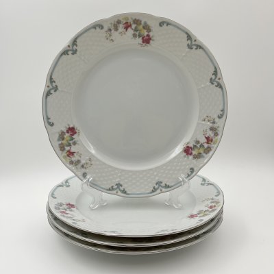 купить Набор обеденных тарелок с цветочным декором на 4 персоны, фарфор, деколь, Thun (Тун), Чехия, 2000-2020 гг.
