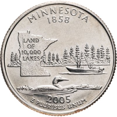 купить США 25 центов (квотер, 1/4 доллара, quarter dollar) 2005 "Миннесота (Minnesota)" Знак монетного двора "P" - Филадельфия