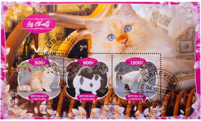 купить Габон марки квартблок "Коты и кошки" 2020