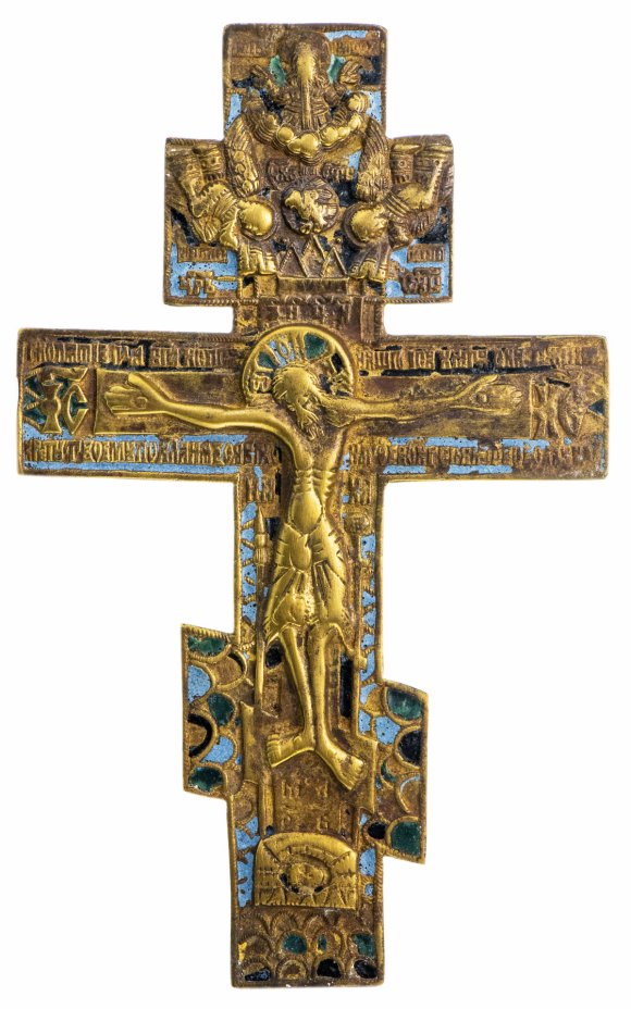 купить Крест киотный "Распятие Христово" с эмалью, бронза, литье, Российская Империя, 1850-1890 гг.