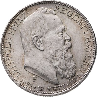 купить Германская Империя, Бавария 2 марки (mark) 1911 "90 лет со дня рождения Луитпольда Баварского"