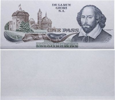 купить Тестовая банкнота Швейцария De La Rue "Вильям Шекспир"