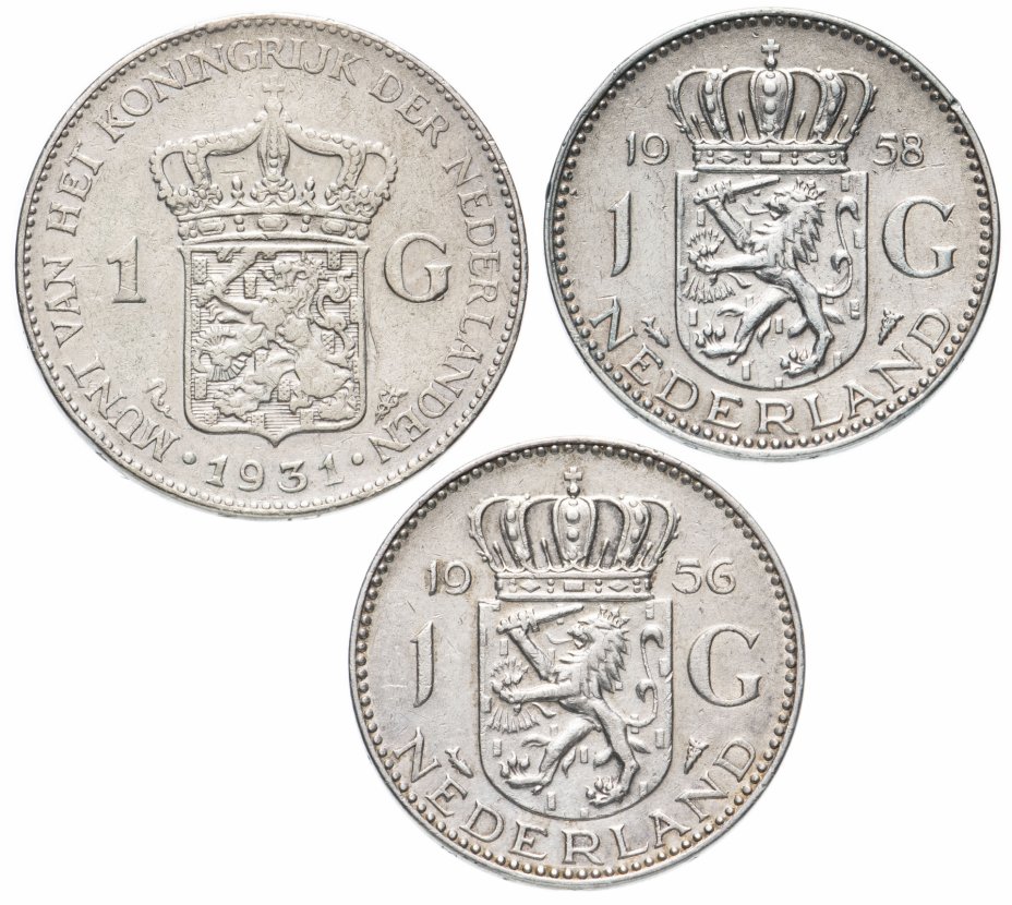 купить Нидерланды набор из 3-х монет 1 гульден 1931-1958