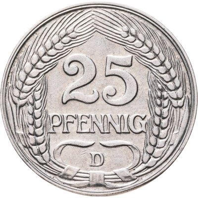 купить Германия 25 пфеннигов (pfennig) 1910 D