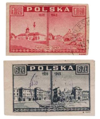 купить Польша набор из 2 марок 1,50 и 6 злотых 1945-1946