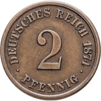 купить Германская империя 2 пфеннига (pfennig) 1874 А - Берлин