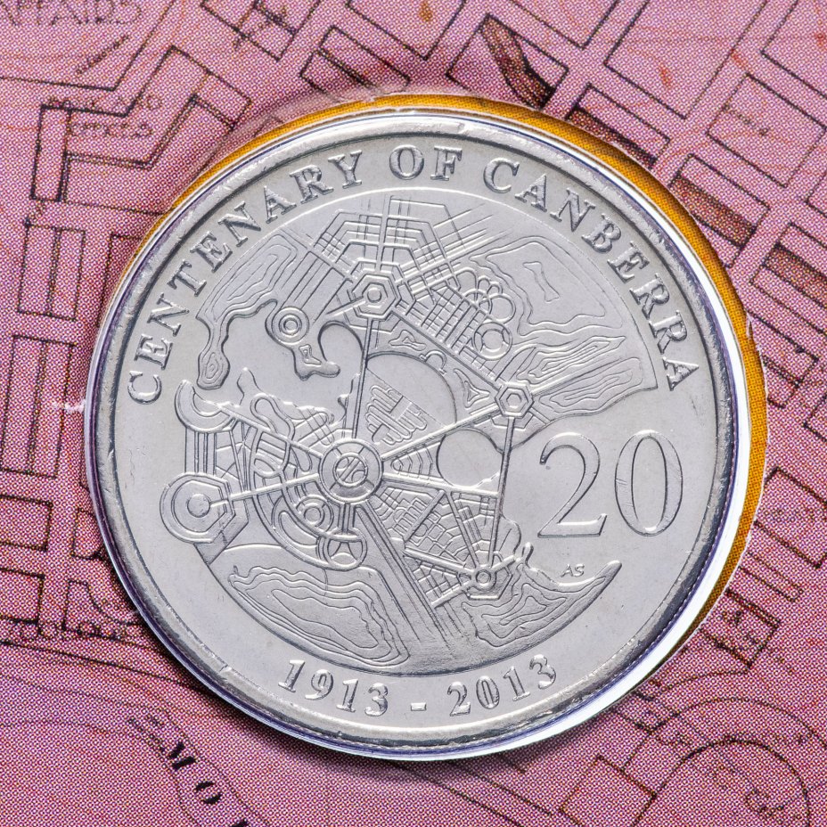 купить Австралия 20 центов (cents) 2013 "100 лет Канберре" (в конверте, с маркой)