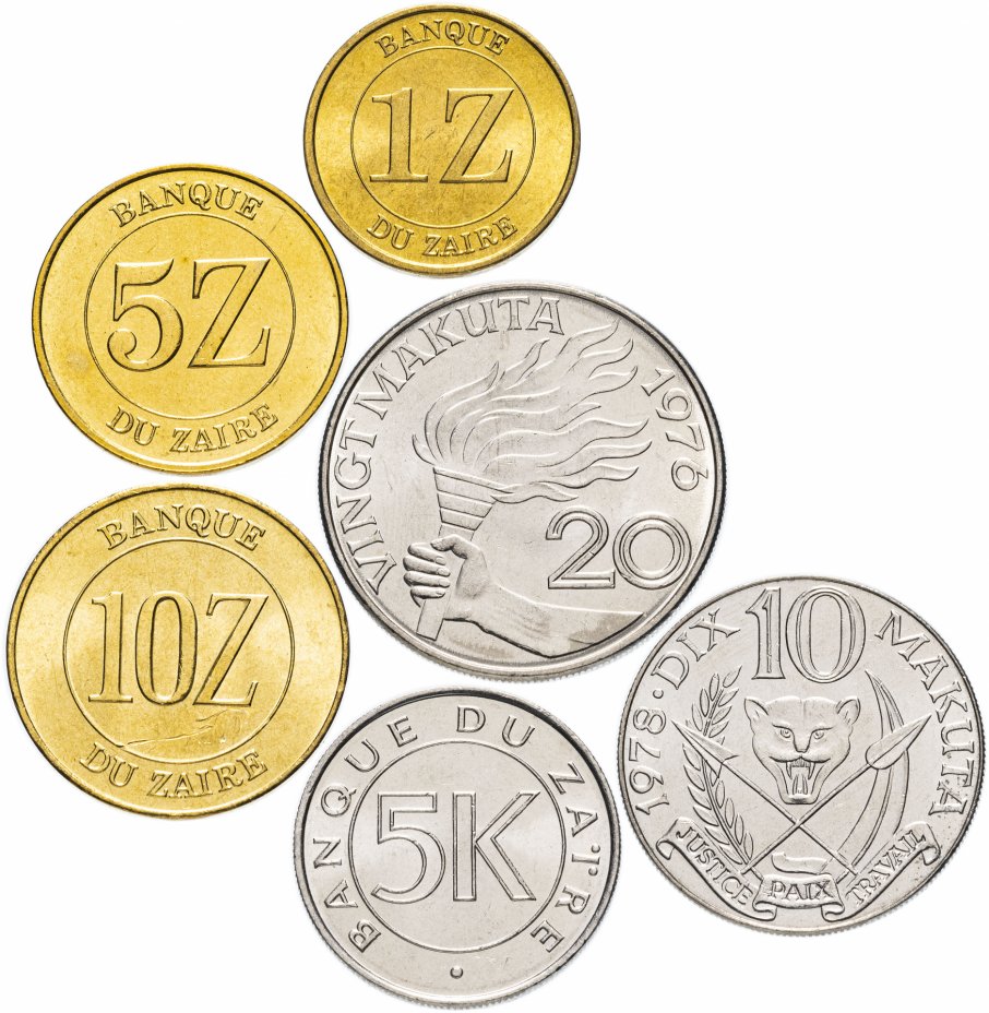 купить Заир набор монет 1976-1988 (6 штук)