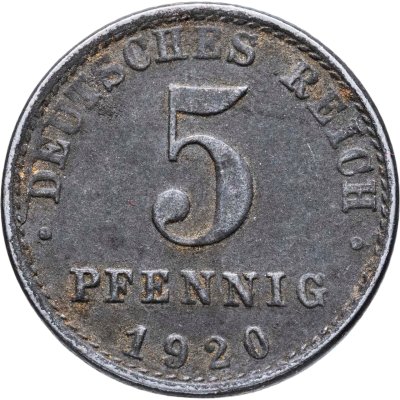 купить Германия 5 пфеннигов (pfennig) 1920 A знак монетного двора: "A" - Берлин