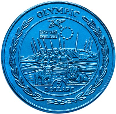 купить Британские Виргинские острова 5 долларов 2009 "Олимпийские игры" синий цвет, собака, лев, в футляре с сертификатом