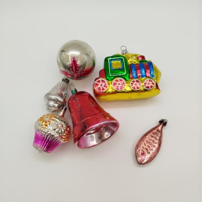 купить Набор из шести елочных игрушек, стекло, металл, СССР, 1960-2000 гг.