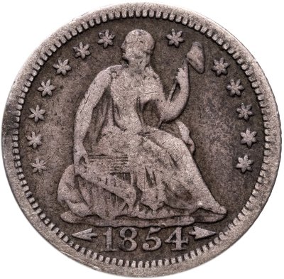 купить США 5 центов (1/2 дайма, half dime) 1854 "Seated Liberty Half Dime" Без отметки монетного двора