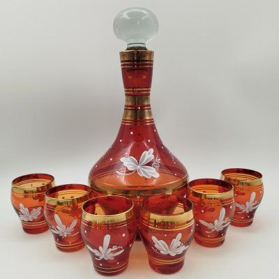 купить Набор для крепких напитков на 6 персон, украшенный цветочным декором, стекло, роспись, Чехословакия, 1970-1990 гг.