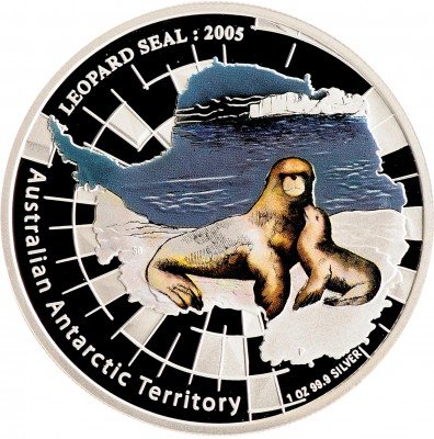 Купить Австралия 1 доллар (dollar) 2005 Proof "Австралийские Антарктические территории: Морской леопард"