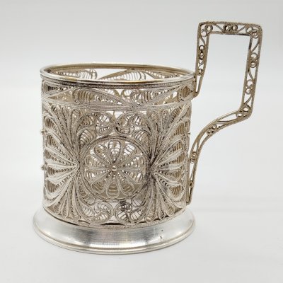 купить Подстаканник ажурный, мельхиор (медь-никель), скань, Казаковская артель «Металлист», СССР, 1948-1957 гг.