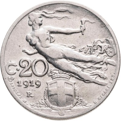 купить Италия 20 чентезимо (centesimi) 1919 Старый тип: Женщина с колосом