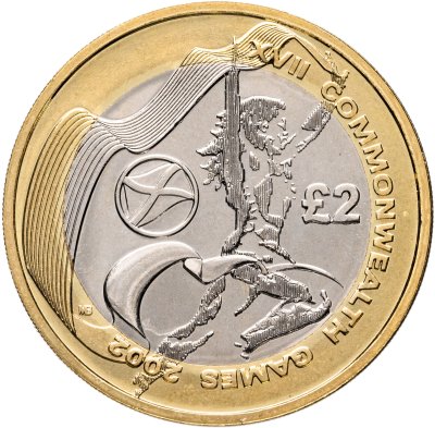 купить Великобритания 2 фунта (pounds) 2002 "XVII Игры Федерации Содружества наций - флаг Шотландии"