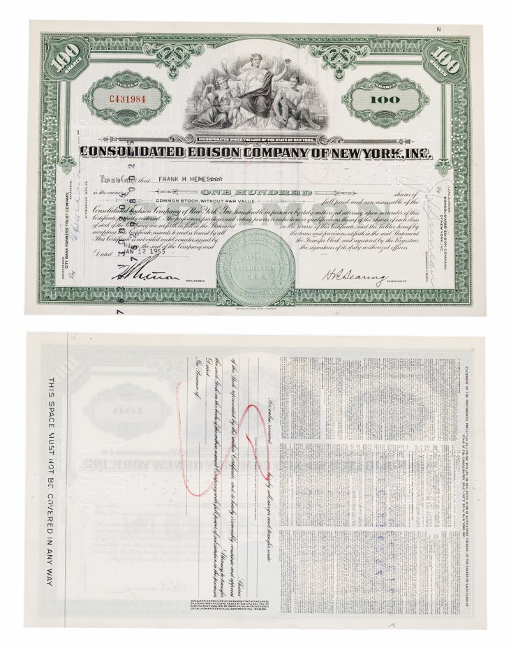 купить Акция США CONSOLIDATED  EDISON COMPANY OF NEW YORK, INC., 1948- 1949 гг.