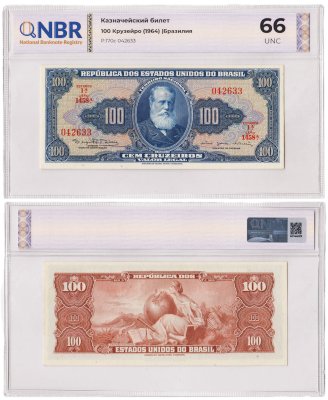 купить Бразилия 100 крузейро 1964 в слабе NBR UNC 66