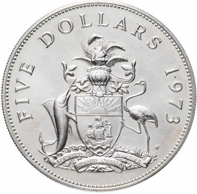 Купить Багамские острова 5 долларов (dollars) 1973