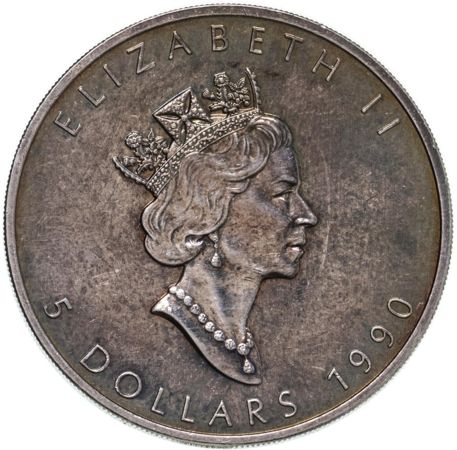 Канада 5 долларов (dollars) 1990 "Кленовый лист" стоимостью 5250 руб.