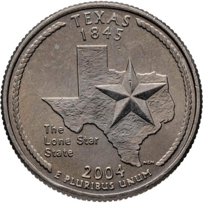 купить США 25 центов (квотер, 1/4 доллара, quarter dollar) 2004 P Техас (Texas) знак монетного двора "P" - Филадельфия