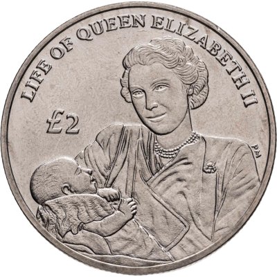 купить Остров Вознесения 2 фунта (pounds) 2012 "Жизнь Королевы Елизаветы II. Елизавета II кормит Принца Чарльза (Карла III)"