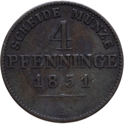 купить Пруссия 4 пфеннига (pfennige) 1851 A