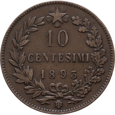 купить Италия 10 чентезимо (centesimi) 1893, знак монетного двора "BI" - Бирмингем